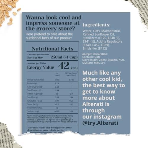 Alterati Unflavored High Protein Oat Milk – 500 ml | Vegan, Smooth, Unsweetened & Naturally Creamy | Low-Calorie, Soya-Free, Lactose-Free | No Added Sugar or Preservatives