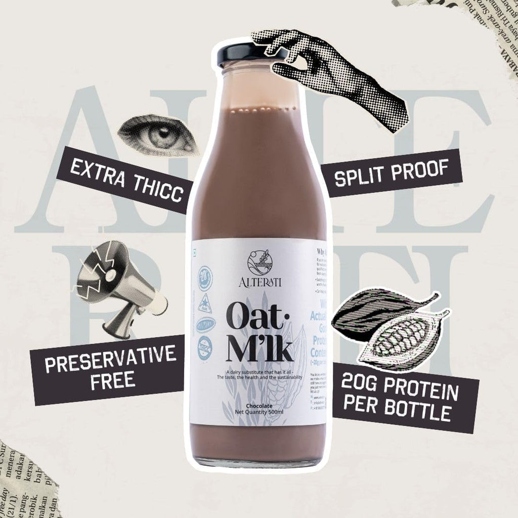 Alterati High Protein Vegan Oat Milk Combo - Chocolate & Unflavored |2 Bottles (500 ml Each)