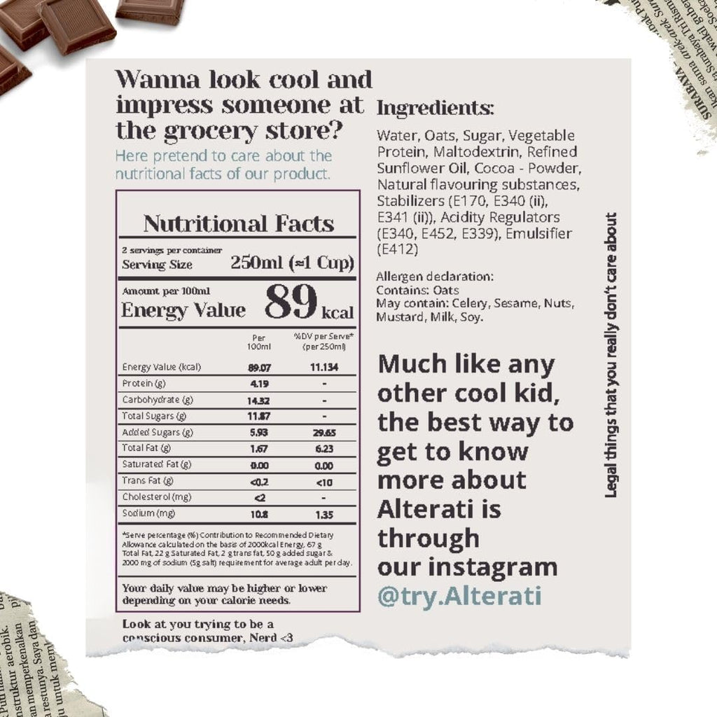 Alterati High Protein Vegan Oat Milk Combo - Chocolate & Unflavored |4 Bottles (500 ml Each) | Dairy-Free Beverage | No Added Sugar, No Preservatives, Extra Creamy & Low Calorie